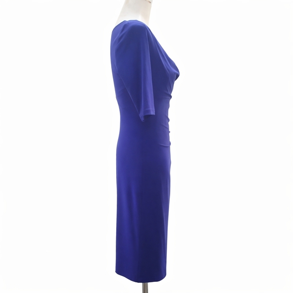 Ralph Lauren Royal Plum blue purple Ruched midi Sheath Dress NWT stretch 6 8 - Picture 6 of 7
